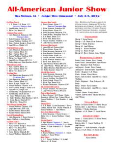 All-American Junior Show Des Moines, IA • Judge: Wes Limesand • July 6-8, 2012 Fall Ram Lamb: 1. L. R. Burns, L.R. Burns 1213 Reserve Champion Ram 2. Jared Bruhin, Smith 12-3