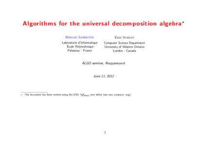 Algorithms for the universal decomposition algebra - slides.pdf