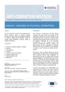 KOSOVO*: OVERVIEW OF POLITICAL CORRUPTION QUERY SUMMARY  Can you provide an overview of and background to