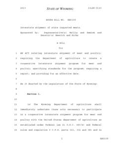 2013 General Session - Introduced Version - HB0109 - Interstate shipment of state inspected meats.