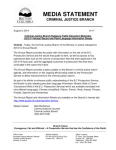 Criminal Justice Branch Releases Public Education Materials: [removed]Annual Report and Plain-Language Information Sheets