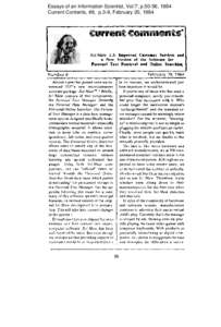 Essays of an Information Scientist, Vol:7, p.50-56, 1984 Current Contents, #8, p.3-9, February 20, 1984 I Number