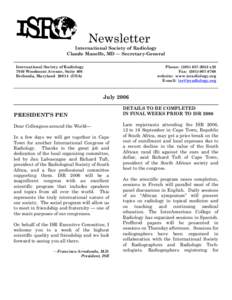 Newsletter International Society of Radiology Claude Manelfe, MD — Secretary-General International Society of Radiology 7910 Woodmont Avenue, Suite 400 Bethesda, Maryland[removed]USA)