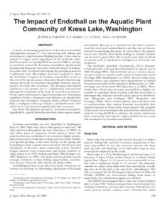 J. Aquat. Plant Manage. 42: [removed]The Impact of Endothall on the Aquatic Plant Community of Kress Lake, Washington JENIFER K. PARSONS1, K. S. HAMEL2, S. L. O’NEAL2, AND A. W. MOORE2 ABSTRACT