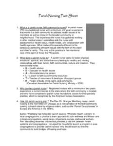 Microsoft Word - Parish Nursing Fact Sheet