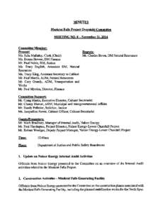MINUTES  Muskrat Falls Project Oversight Committee MEETING NO. 8 - NovemberCommittee Member;