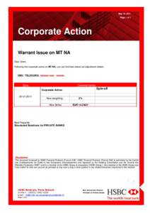 May 19, 2011 Page 1 of 1 Corporate Action Warrant Issue on MT NA Dear Client,