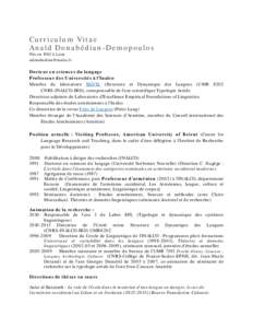 Curricul um V it ae An aïd Donabédian -De mo po ulos Née en 1962 à Lyon [removed]  Docteur en sciences du langage