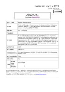 ISO/IEC JTC 1/SC 2 N 3679 DATE: [removed]L2[removed]ISO/IEC JTC 1/SC 2 Coded Character Sets