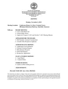 STATE OF TENNESSEE DEPARTMENT OF COMMERCE AND INSURANCE TENNESSEE STATE BOARD OF COSMETOLOGY 500 JAMES ROBERTSON PARKWAY NASHVILLE, TN[removed]2515