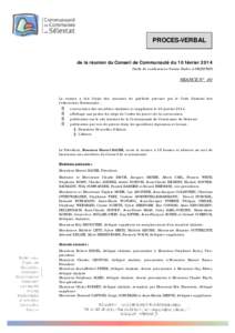 PROCES-VERBAL de la réunion du Conseil de Communauté du 10 février[removed]Salle de conférences Sainte Barbe à SELESTAT) SEANCE N° 40