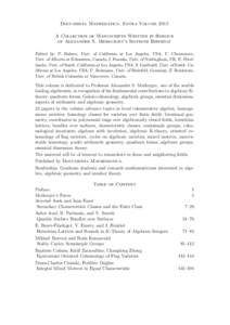 Documenta Mathematica, Extra Volume 2015 A Collection of Manuscripts Written in Honour of Alexander S. Merkurjev’s Sixtieth Birthday Edited by: P. Balmer, Univ. of California at Los Angeles, USA, V. Chernousov, Univ. o