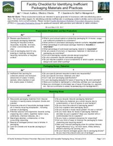 Facility Checklist for Identifying Inefficient Packaging Materials and Practices  = Visual, Auditory, Olfactory Checks CAS CADIA