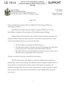 LDAn Act To Provide Maine Landlords Advance Notice of Water Disconnection Postings