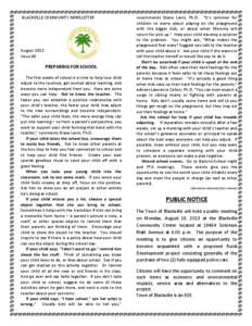 BLACKVILLE COMMUNITY NEWSLETTER  August 2013 Issue 68  PREPARING FOR SCHOOL