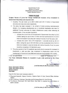 Government of lndia Ministry of Finance Department of Economic Atfairs Capital Markets Division PRESS RELEASE