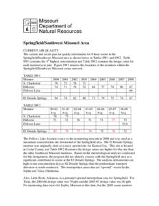 Springfield/Southwest Missouri Area CURRENT AIR QUALITY The current and recent past air quality information for 8-hour ozone in the Springfield/Southwest Missouri area is shown below in Tables SW1 and SW2. Table SW1 cont