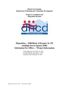 District of Columbia Department of Housing and Community Development Property Acquisition and Disposition Division  Disposition – 1600 Block of Kramer St, NE