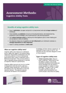 Fact Sheet: Recruitment Reform; Assessment Methods:Cognitive Ability tests