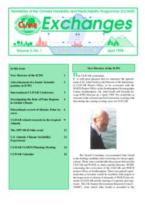 Newsletter of the Climate Variability and Predictability Programme (CLIVAR)  Exchanges Volume 3, No. 1  April 1998