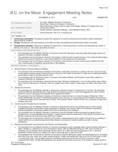 Page 1 of 2  B.C. on the Move: Engagement Meeting Notes NOVEMBER 18, 2014  ATTENDEES/AFFILIATION