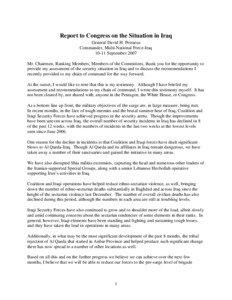 Report to Congress on the Situation in Iraq General David H. Petraeus Commander, Multi-National Force-Iraq