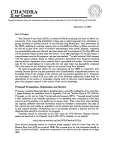 CHANDRA X-ray Center Harvard-Smithsonian Center for Astrophysi
s, 60 Garden Street, Cambridge, MA[removed]7940 Fax[removed]September 14, 2007