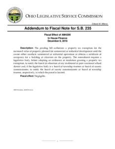 Addendum to Fiscal - I - Ohio Legislative Service Commission