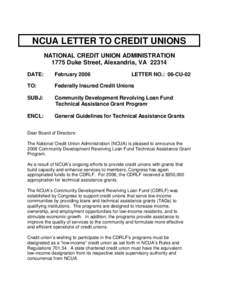 Letter to CUs - Community Development Revolving Loan Fund Technical Assistance Grant Program, Letter #06-CU-02