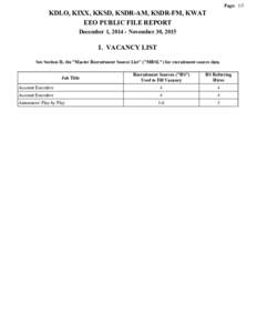 Page: 1/3  KDLO, KIXX, KKSD, KSDR-AM, KSDR-FM, KWAT EEO PUBLIC FILE REPORT December 1, November 30, 2015