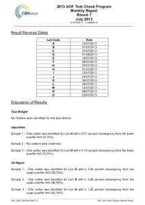 2013 AOF Test Check Program Monthly Report Round 7 July – 