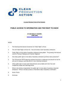 CLEAN PRODUCTION STRATEGIES:  PUBLIC ACCESS TO INFORMATION AND THE RIGHT TO KNOW