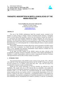 International Conference Nuclear Energy for New Europe 2002 Kranjska Gora, Slovenia, September 9-12, 2002 www.drustvo-js.si/gora2002  PARASITIC ABSORPTION IN BERYLLIUM BLOCKS OF THE