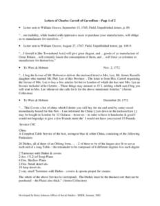 Letters of Charles Carroll of Carrollton – Page 1 of 2 • Letter sent to William Graves; September 15, 1765; Field, Unpublished letters, p. 89.  “…our inability, while loaded with oppressive taxes to purchase your