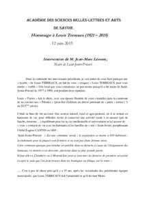 Académie des Sciences Belles-Lettres et Arts de Savoie Hommage à Louis Terreaux (1921 – juin 2015