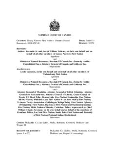 SUPREME COURT OF CANADA CITATION: Grassy Narrows First Nation v. Ontario (Natural Resources), 2014 SCC 48 DATE: [removed]DOCKET: 35379