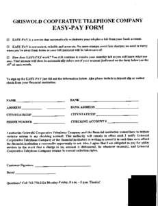 GRISWOLD COOPERATIVE TELEPHONE COMPANY  EASY-PAY FORM