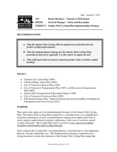 Park Board Meeting Report - SP Cycling Plan: 2012 Oct 15