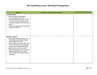 MC2 Small Moves Level 1 Workshop Planning Notes  Strategies Your Plan for Implementation Small Moves