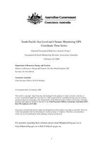 South Pacific Sea Level and Climate Monitoring GPS Coordinate Time Series National Geospatial Reference Systems Project