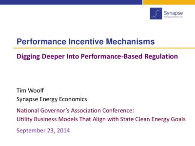 Performance Incentive Mechanisms Digging Deeper Into Performance-Based Regulation Tim Woolf Synapse Energy Economics National Governor’s Association Conference: