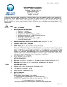 Date Posted: NORTH MARIN WATER DISTRICT AGENDA - REGULAR MEETING December 2, 2014 – 7:30 p.m. District Headquarters