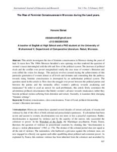 International Journal of Education and Research  Vol. 3 No. 2 February 2015 The Rise of Feminist Consciousness in Morocco during the Lead years.