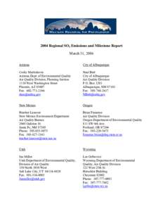 2004 Regional SO2 Emissions and Milestone Report March 31, 2006 Arizona City of Albuquerque