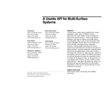 A Usable API for Multi-Surface Systems Chris Burns Mario Costa Sousa