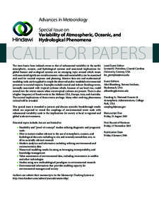 Advances in Meteorology Special Issue on Variability of Atmospheric, Oceanic, and Hydrological Phenomena  CALL FOR PAPERS