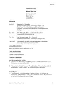 April[removed]Curriculum Vitae Piero Moraro Department of Justice Studies