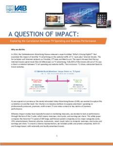 A QUESTION OF IMPACT: Exploring the Correlation Between TV Spending and Business Performance Why we did this In 2014, the Cabletelevision Advertising Bureau released a report entitled “What’s Driving Digital?” that