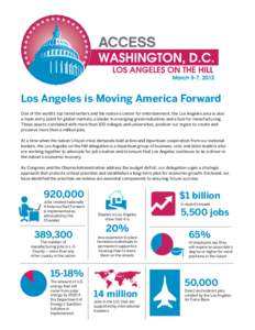 Los Angeles is Moving America Forward One of the world’s top trend-setters and the nation’s center for entertainment, the Los Angeles area is also a main entry point for global markets, a leader in emerging green ind
