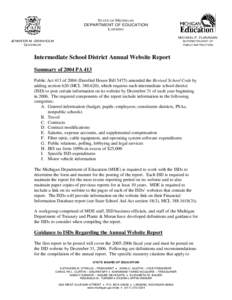 STATE OF MICHIGAN DEPARTMENT OF EDUCATION LANSING MICHAEL P. FLANAGAN JENNIFER M. GRANHOLM GOVERNOR